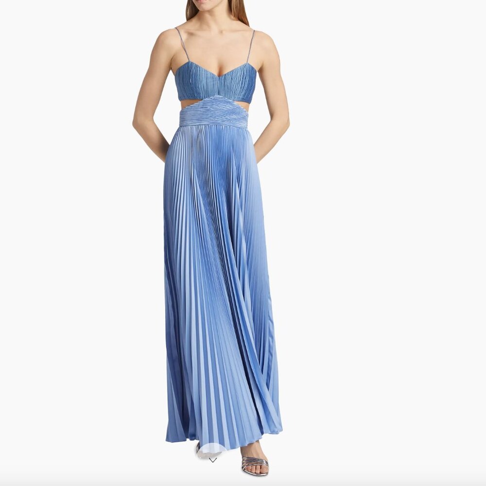 amur Elodie Satin Colorblock Pleated Gown